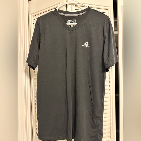 Adidas Men's Charcoal V-Neck Tee - Picture 1 of 3